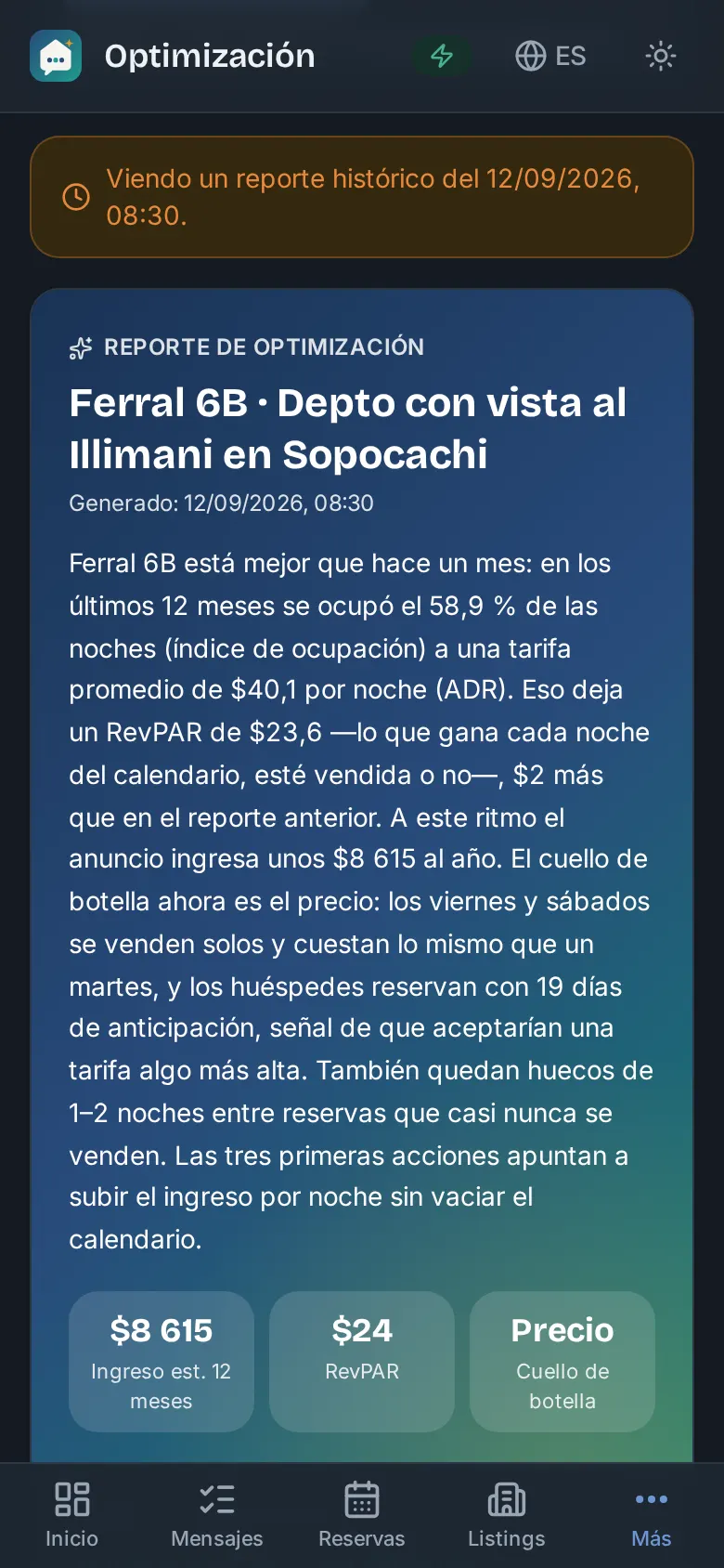 Reporte de optimización con IA: cuello de botella del anuncio y acciones priorizadas con impacto estimado